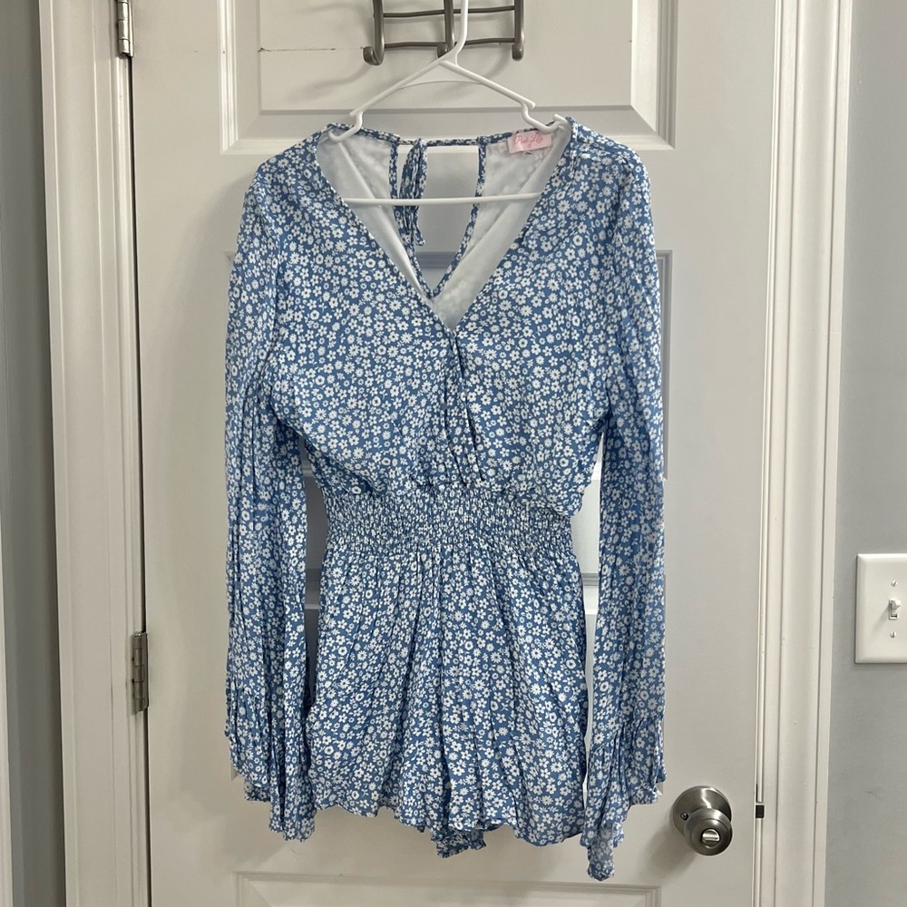 Pink Lily Blue Romper